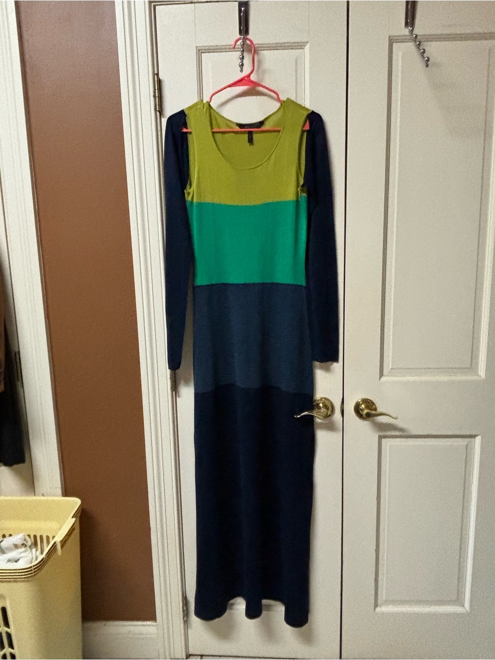 BCBGMaxAzria Long-Sleeve Colorblock Maxi Dress in Lime, Teal and Navy